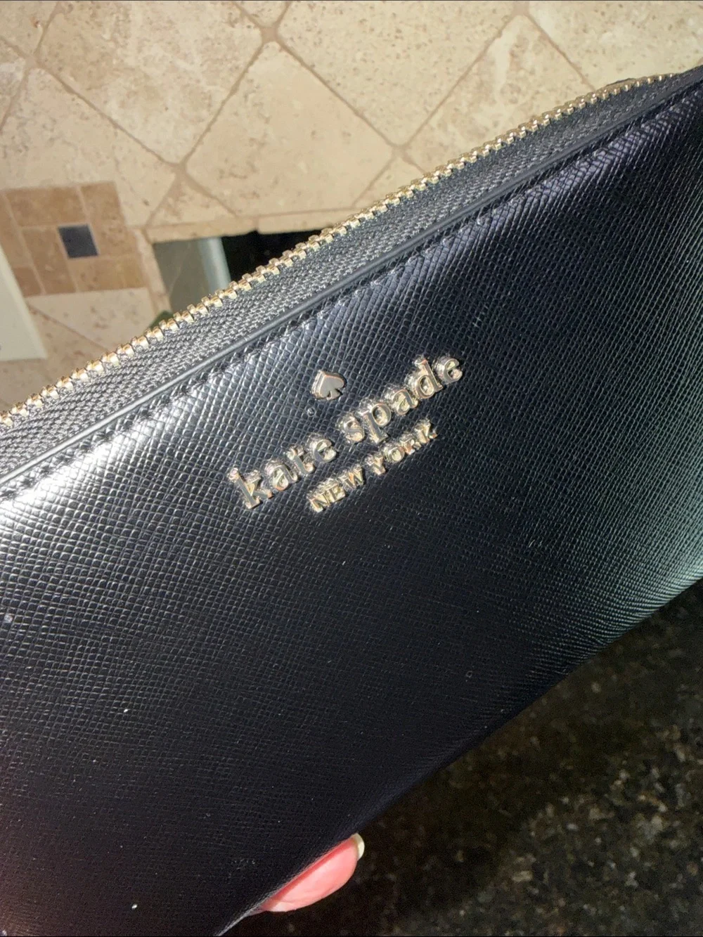 kate spade Black Zip Around Saffiano Leather Wallet